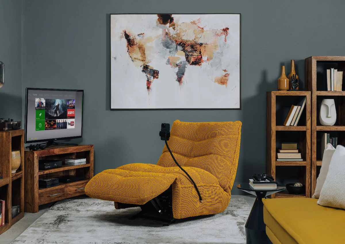 A dimension image of the Sonic Mustard Gaming Chair with 107cm x 97cm x 87cm