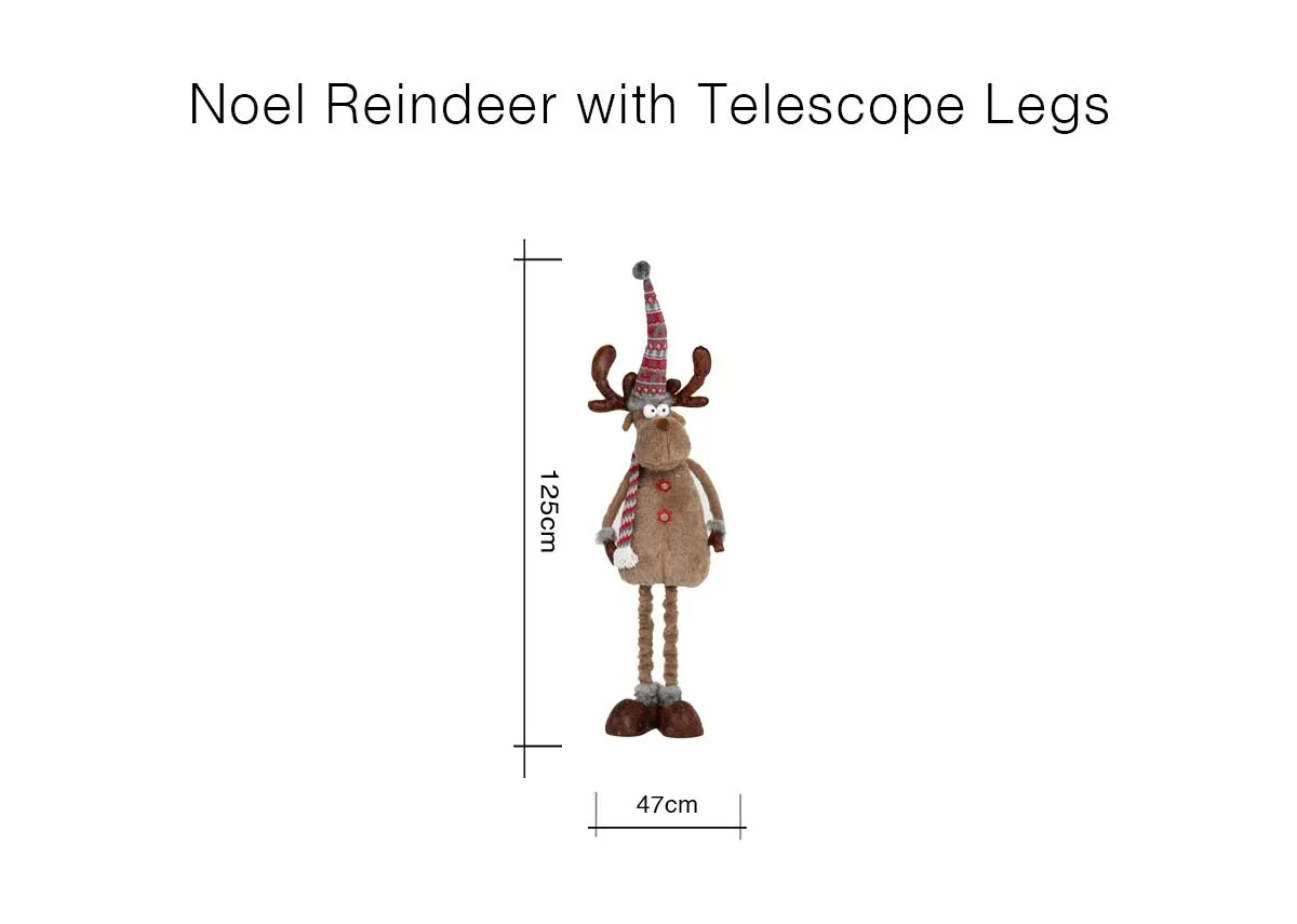 A dimension image of the Noel Reindeer with telescope legs with 47cm x 125cm