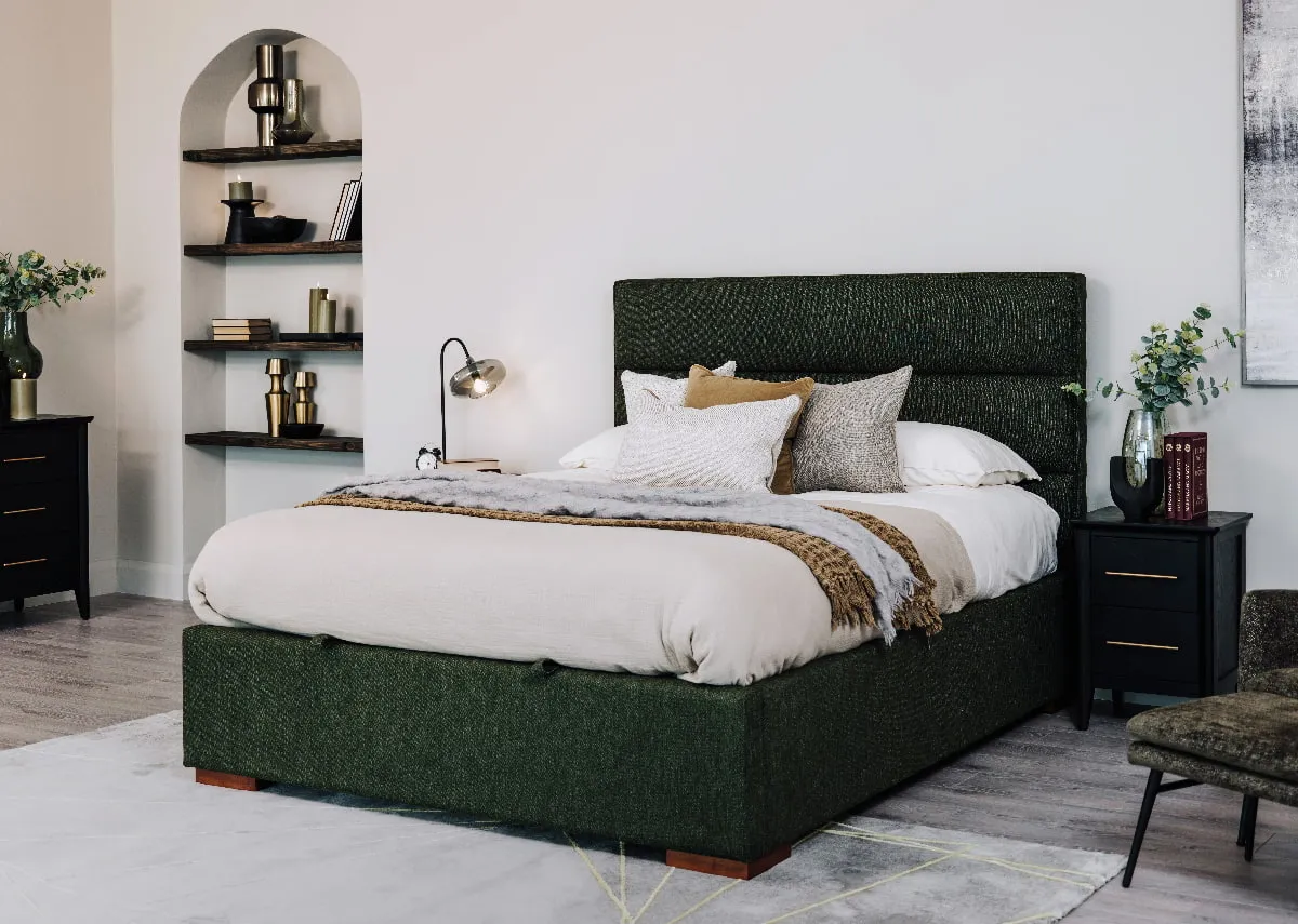 King Size (5ft) Green Fabric Ottoman Bed - Ebony