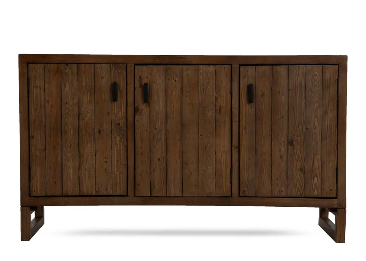 A brown cashew 3 door sideboard from EZ Livings Ladder range. Front view with doors closed