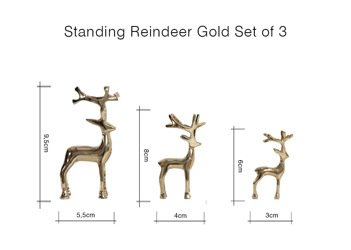 A dimension image of the Set of 3 Standing Reindeers with 3-5.5cm W x 6-9.5cm H