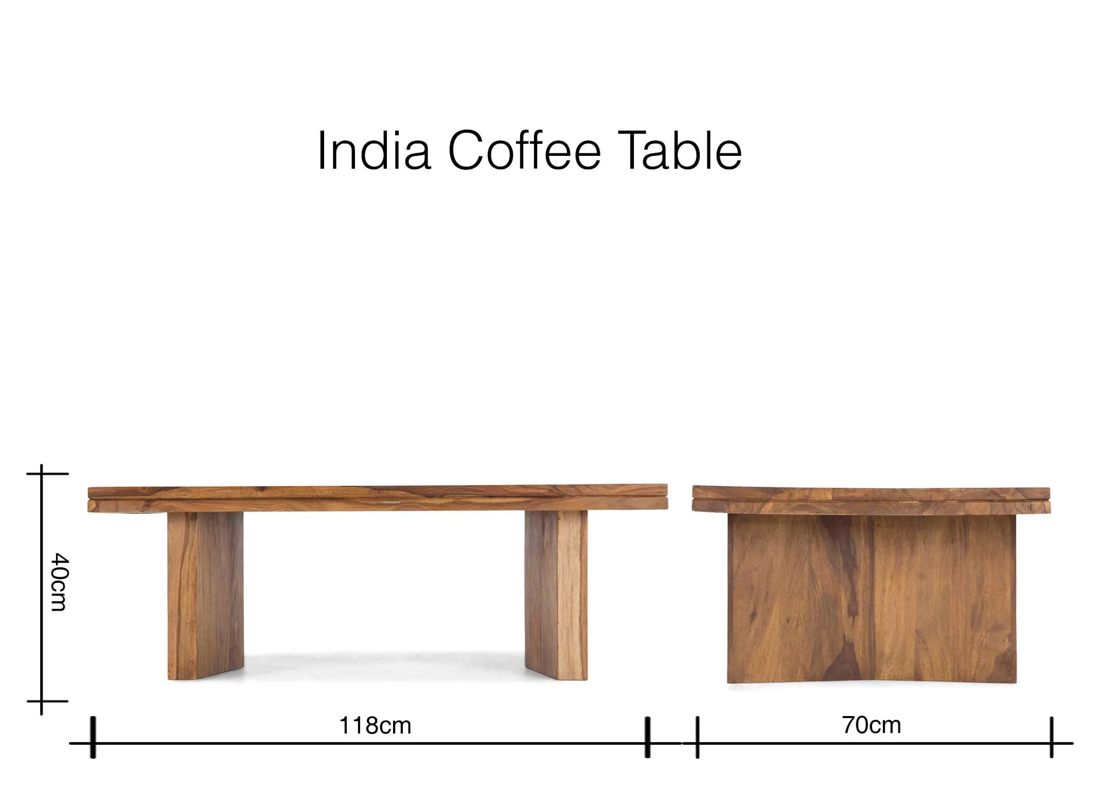 Front view of sheesham wood coffee table India
