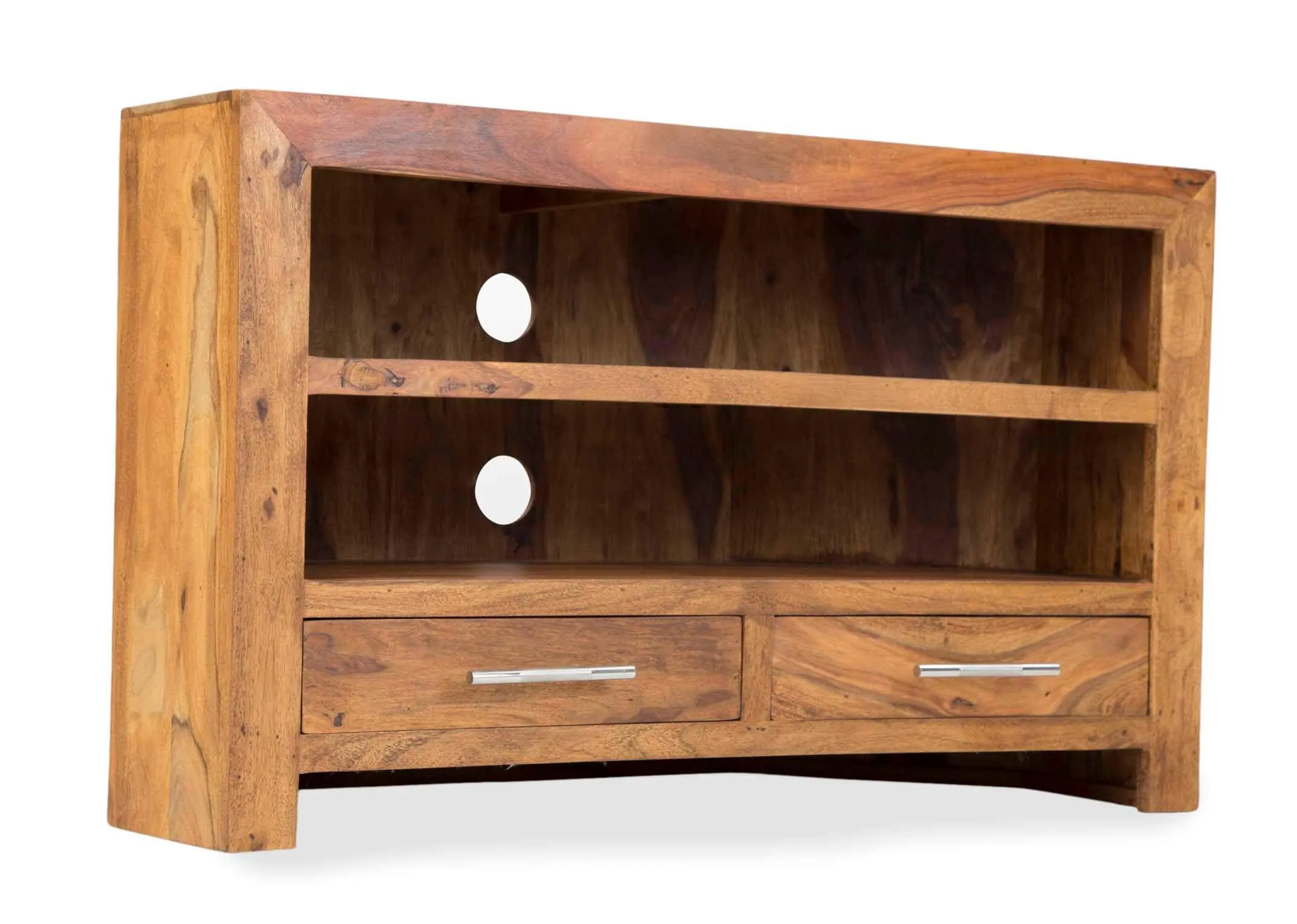 Two Drawer Sheesham Wood Corner TV Unit - India