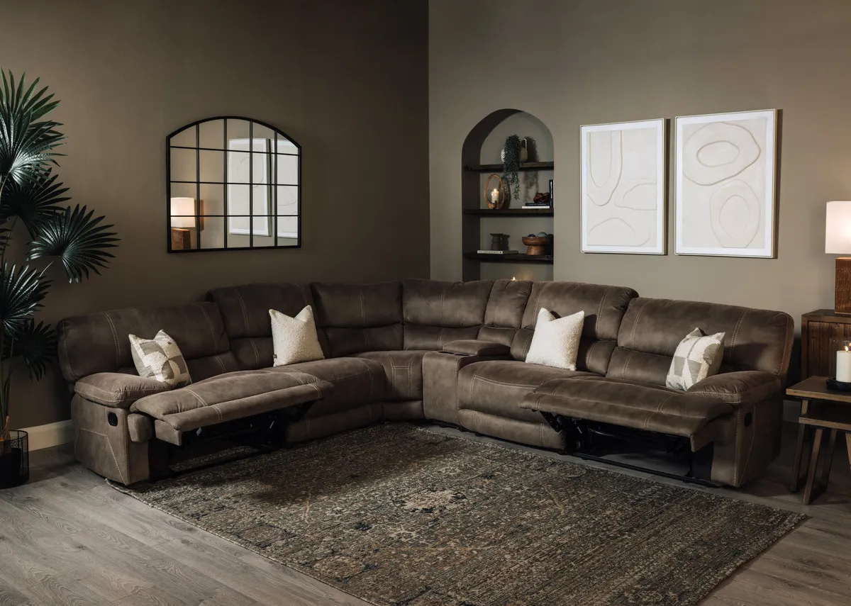 Large Taupe Fabric Reclining Corner Sofa - Baxter