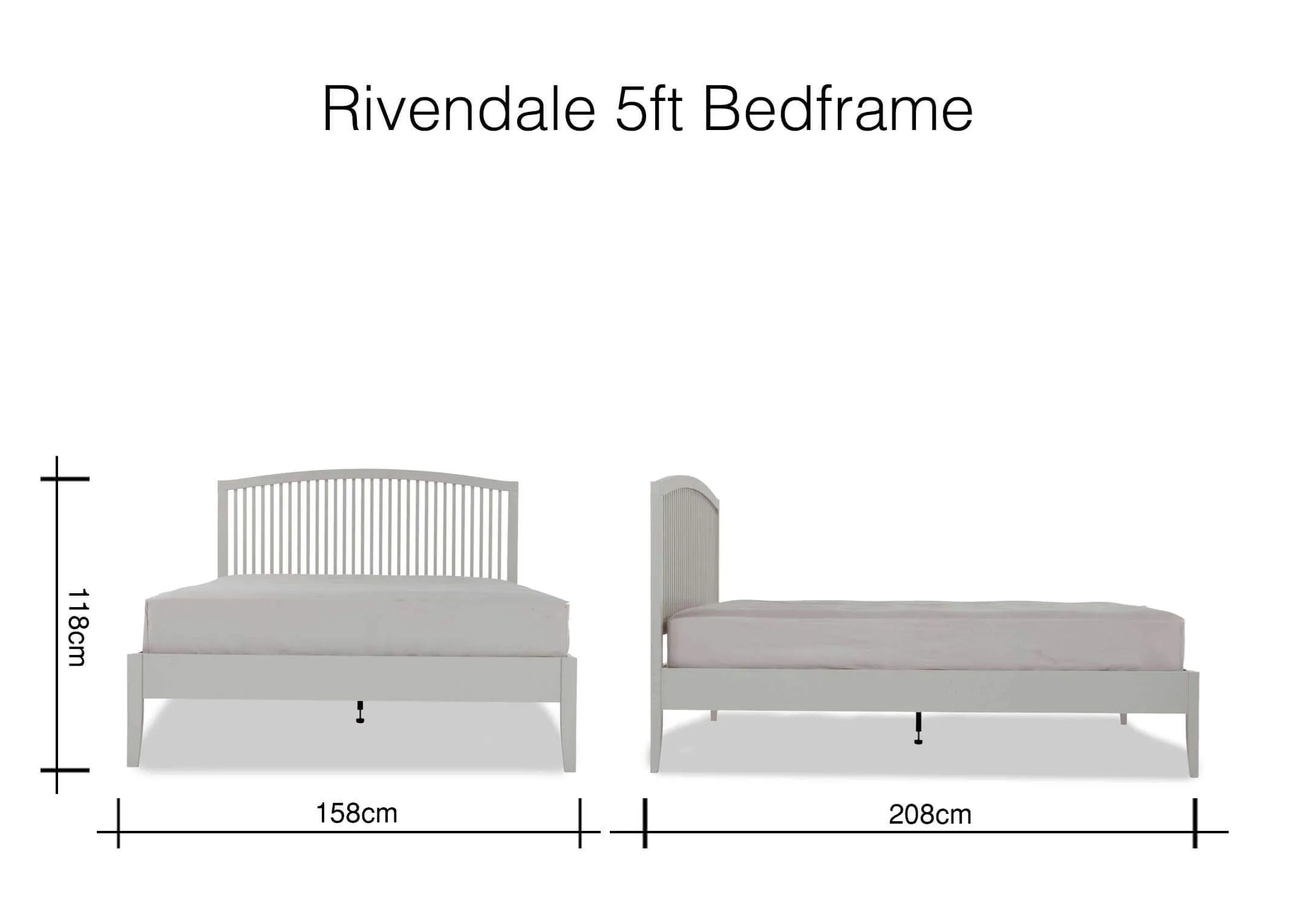 Rivendale king size 5 ft grey bedframe 118cm (Height) x 158cm (Width) x 208cm (Depth)
