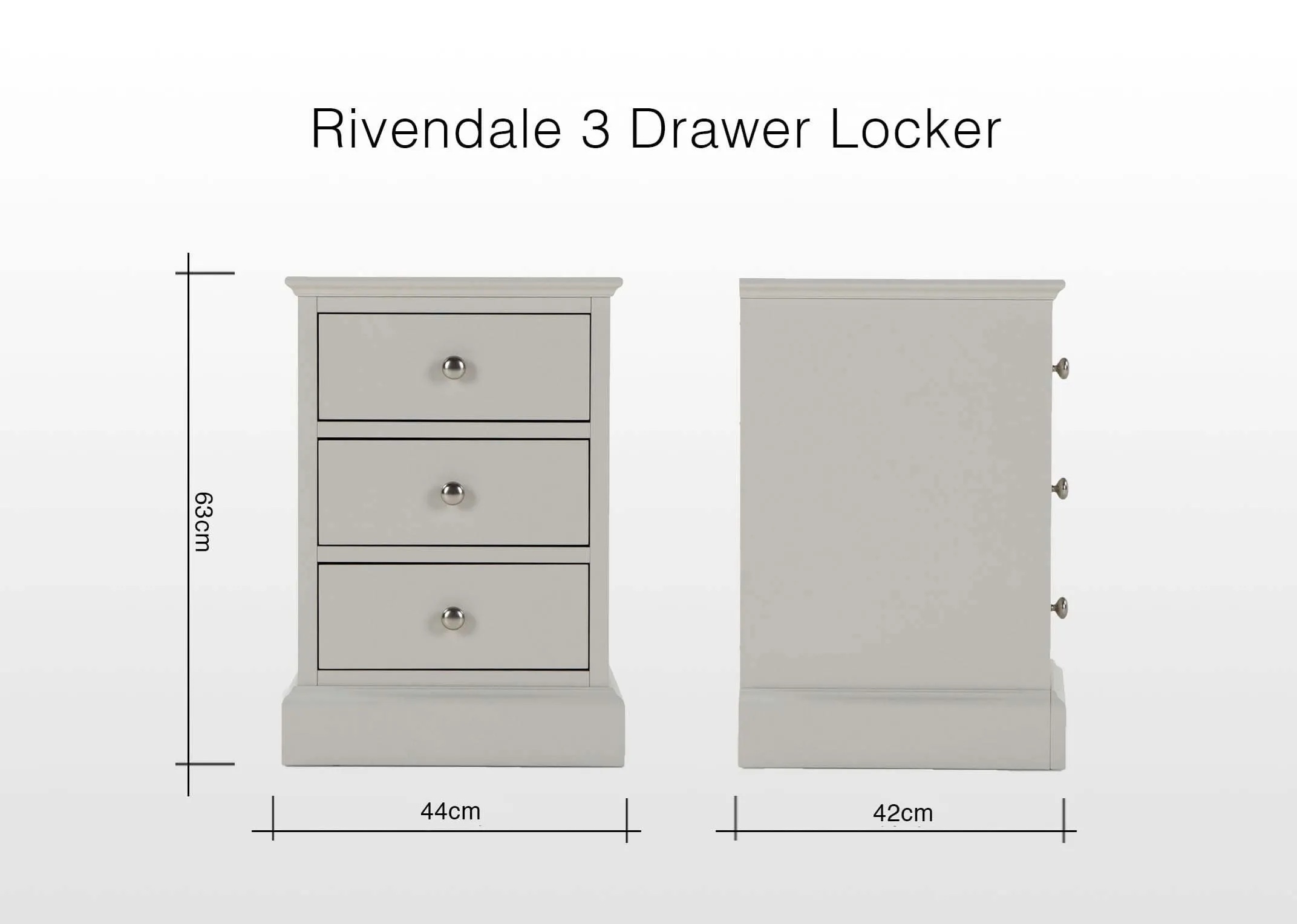 Rivendale 3 drawer bedside locker 63cm (Height) x 44cm (Width) x 42cm (Depth)