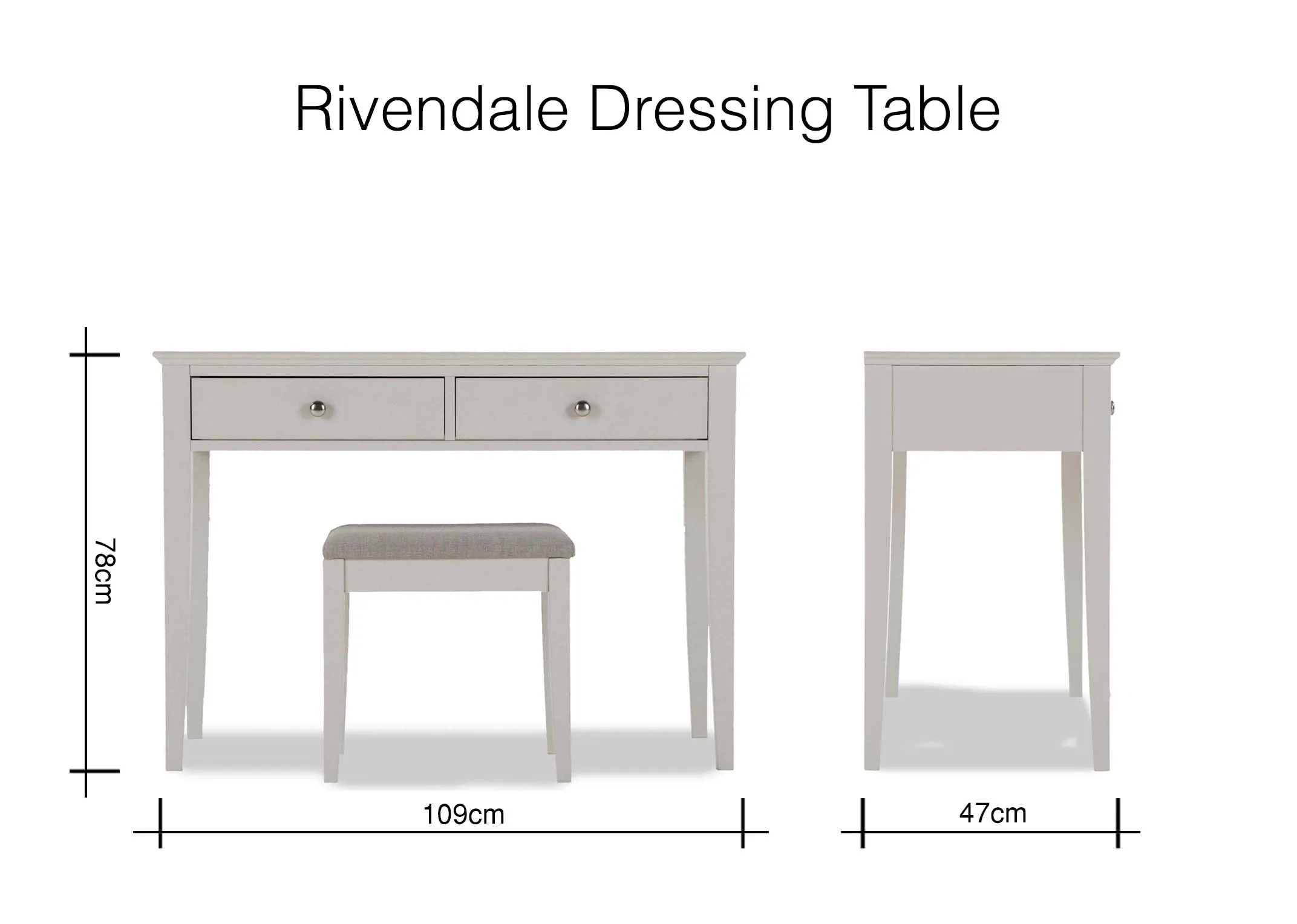 Rivendale 2 drawer wooden dresser table 78cm (Height) x 109cm (Width) x 47cm (Depth)