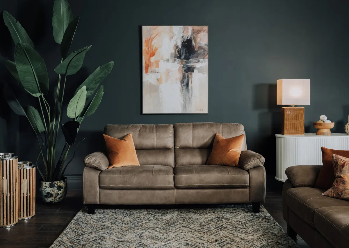 2.5 Seater Taupe Faux Suede Fabric Sofa - Nikita