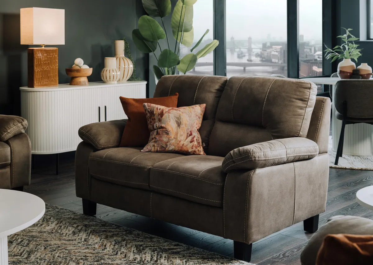 2 Seater Taupe Faux Suede Fabric Sofa - Nikita