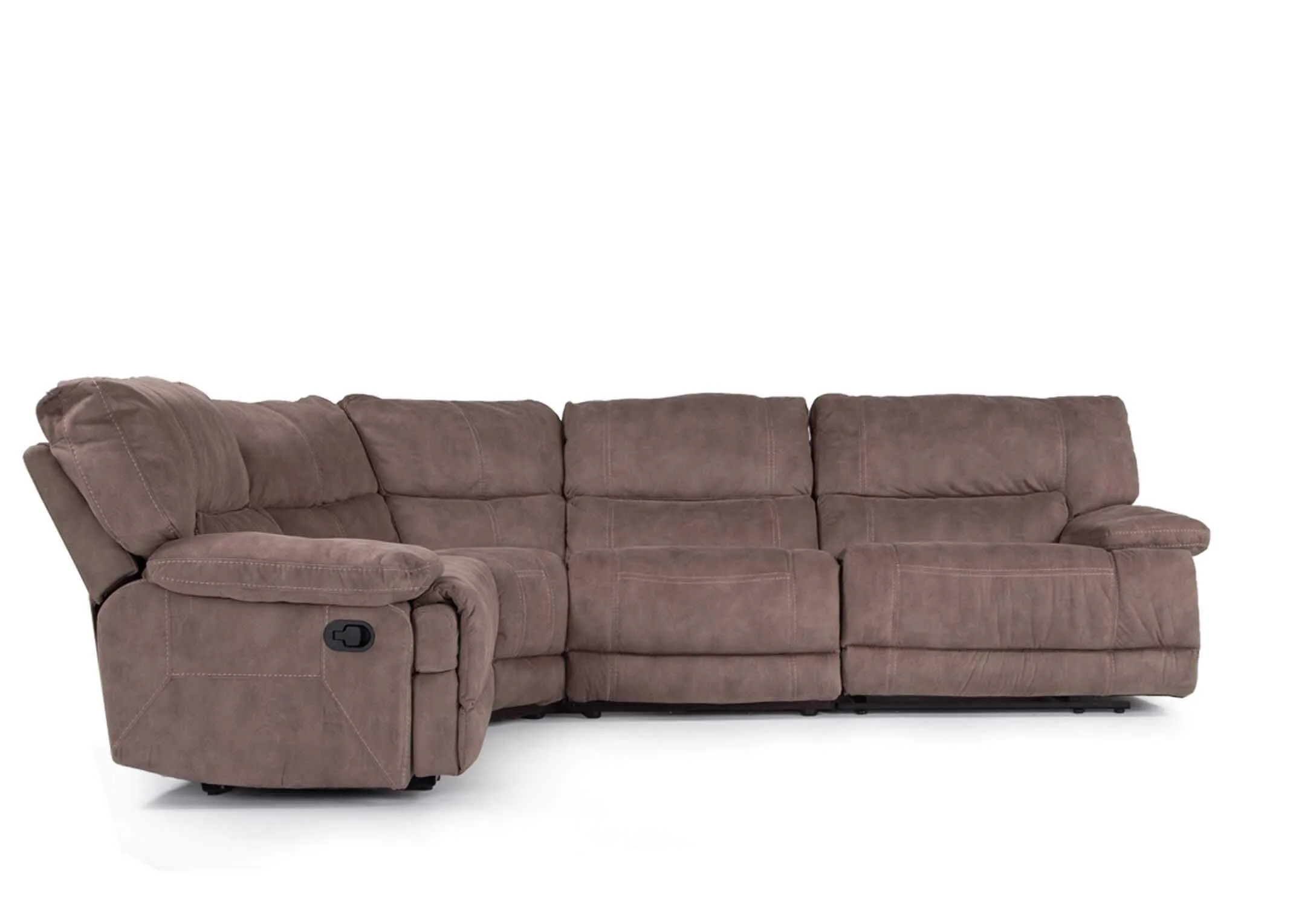 View from front of the small taupe Baxter corner sofa with feet extended