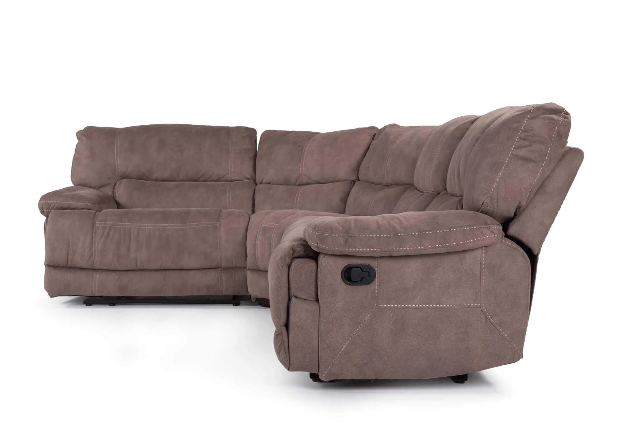 View from right arm side view of the small reclining Baxter corner sofa 