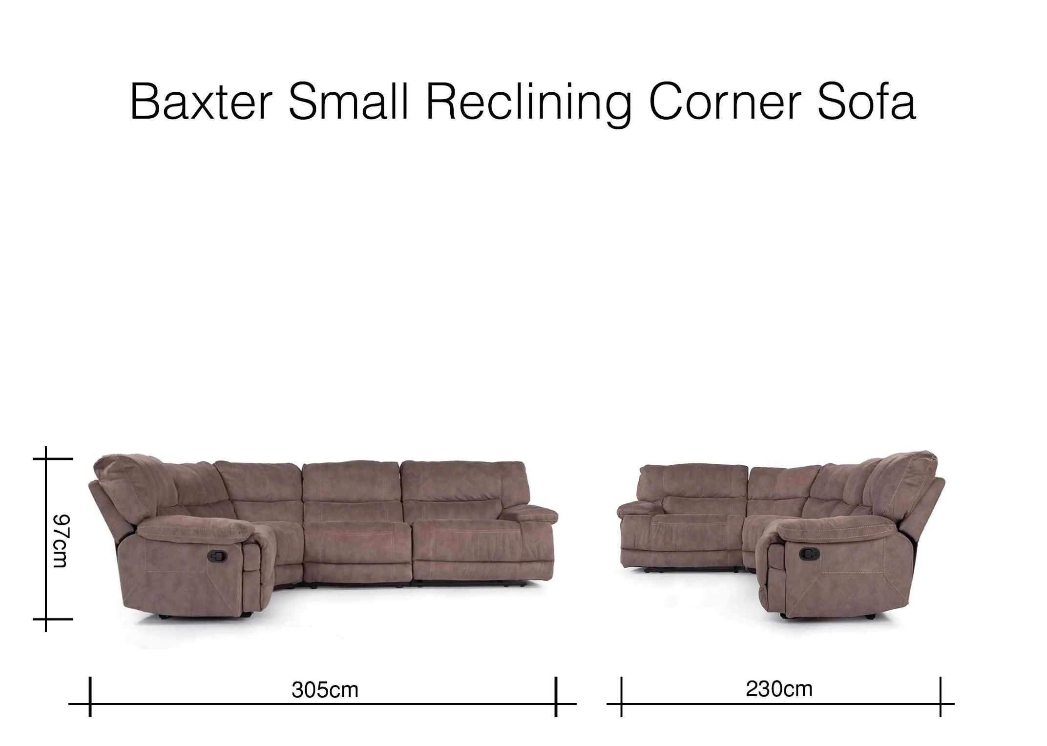 View from rear of the small reclining Baxter corner sofa 