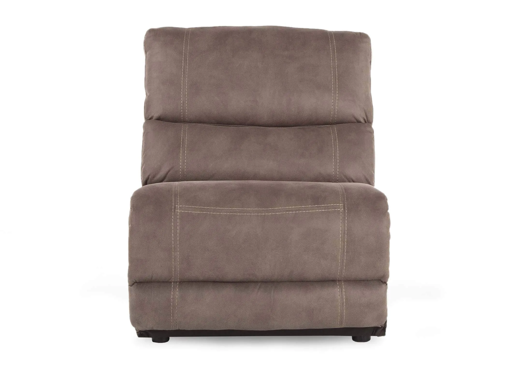 Baxter Taupe Faux Suede Fabric Armless Unit in an image taken from the front