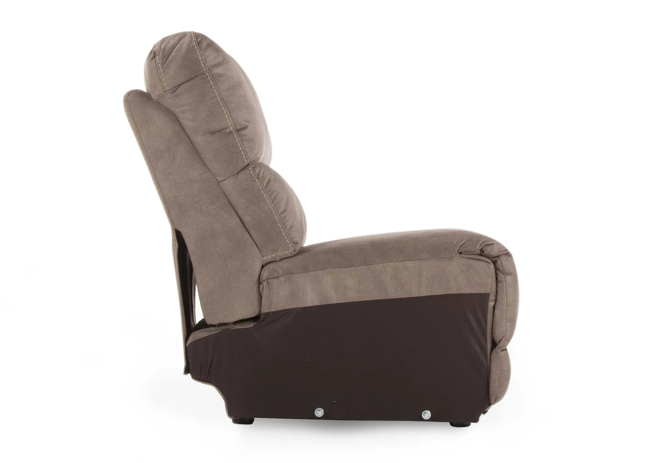 Baxter Taupe Faux Suede Fabric Armless Unit in an image taken from the side