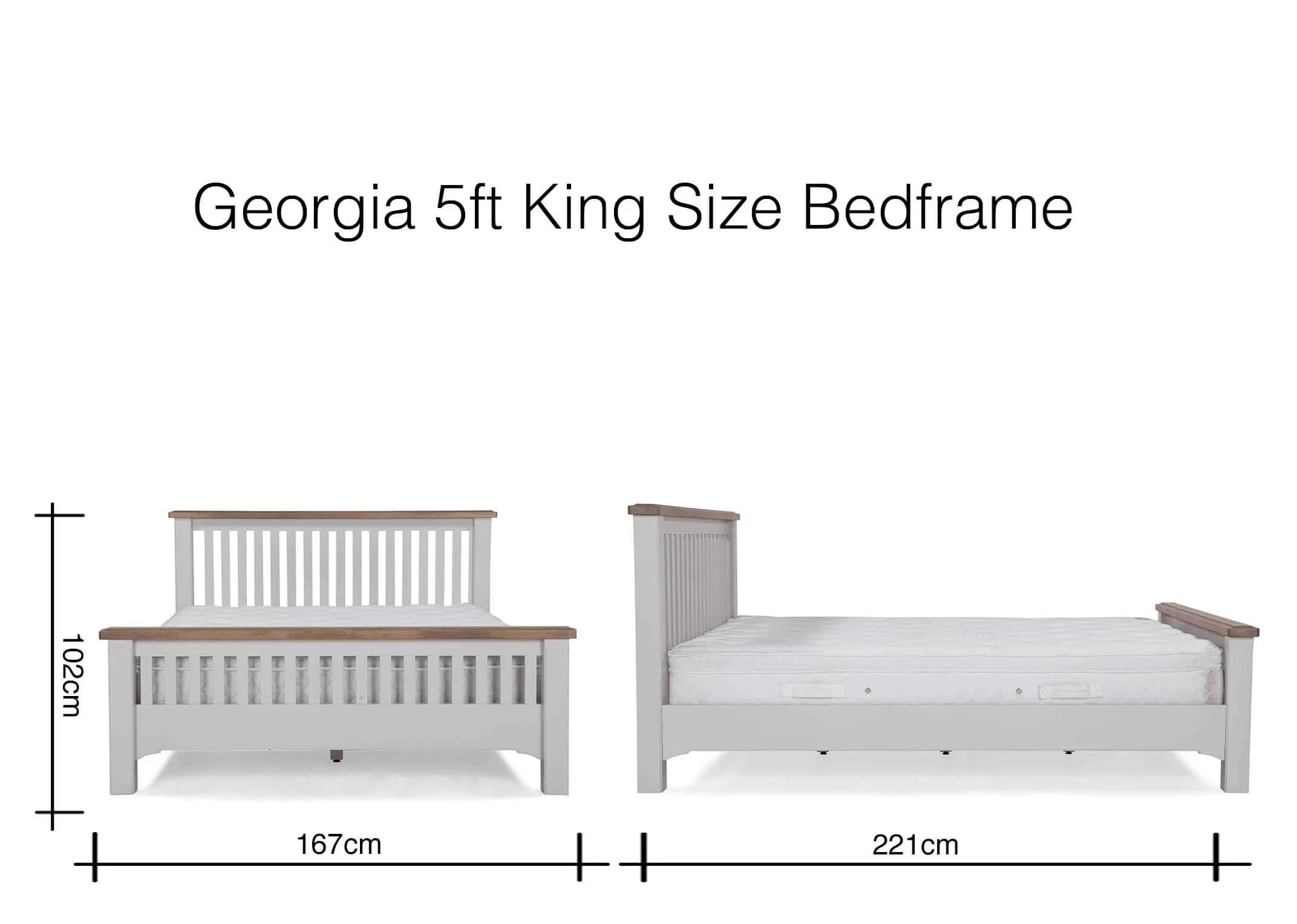 Dimension image for Georgia King Size bed 102cm (Height) x 167cm (Width) x 221cm (Depth)