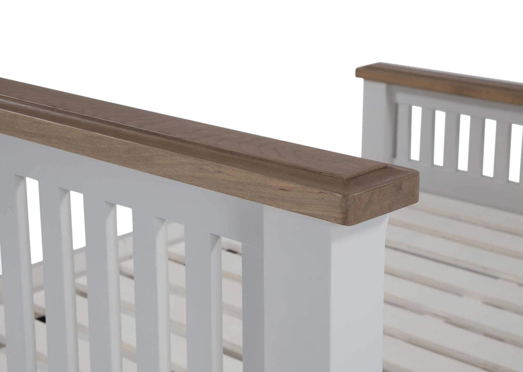 Side view of king-size 5 feet grey oak bed frame with light brown ending Georgia