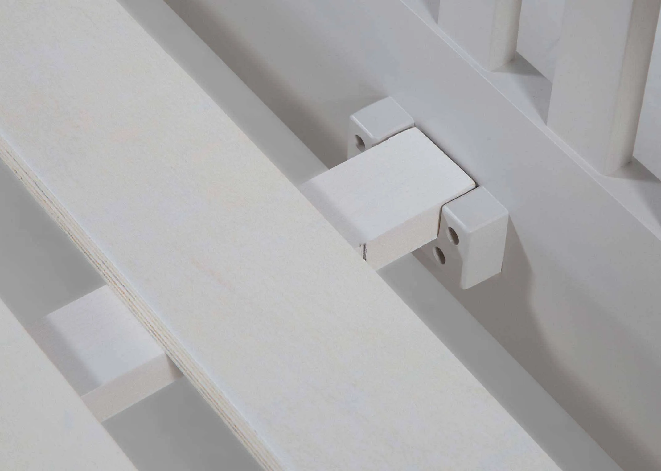 Detailed view of corner of king-size 5 feet grey oak bed frame with light brown ending Georgia