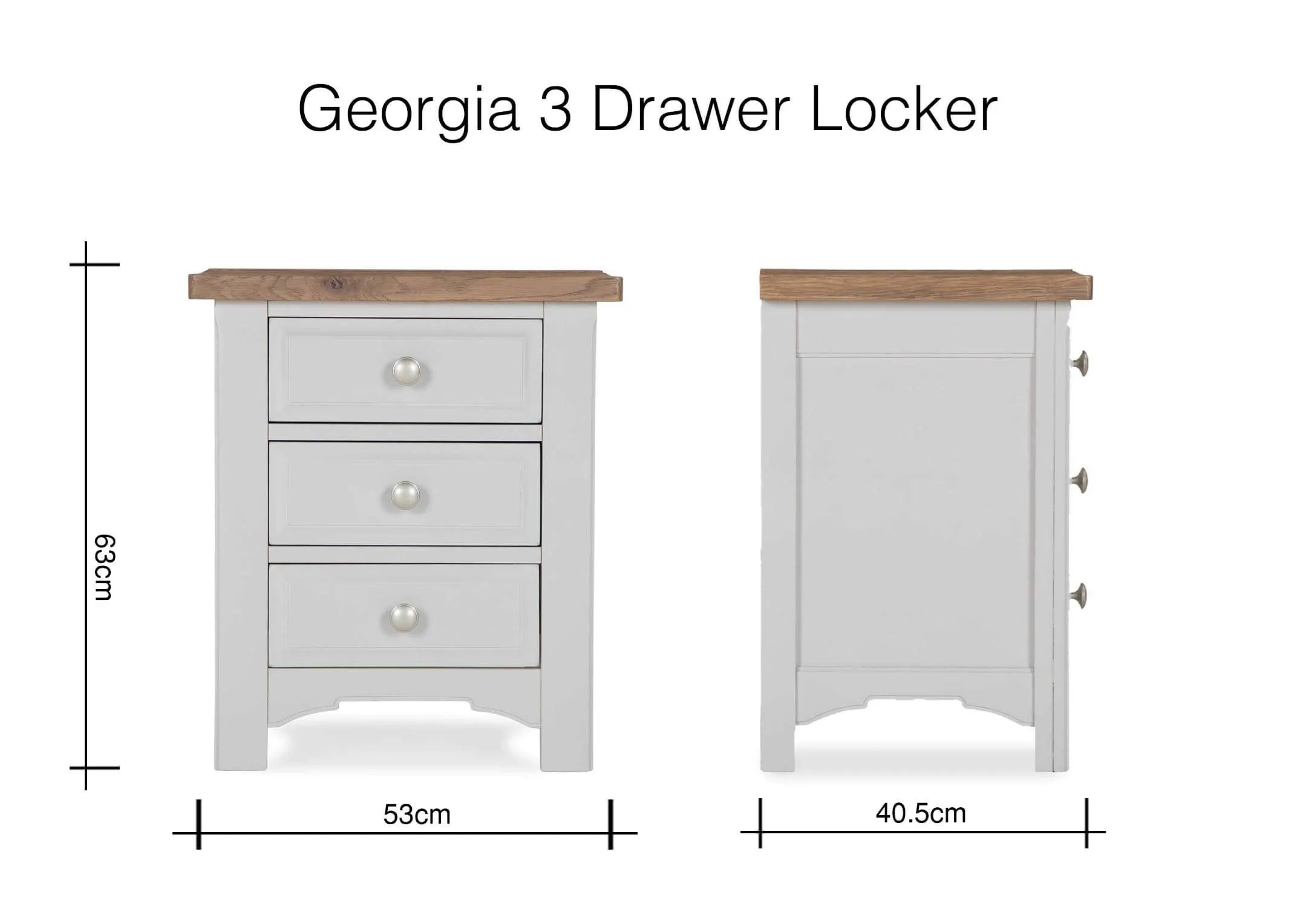 Dimensions of the Georgia 3 Drawer Locker - 53 cm (Width) x 40.5 cm (Depth) x 63 cm (Height) 