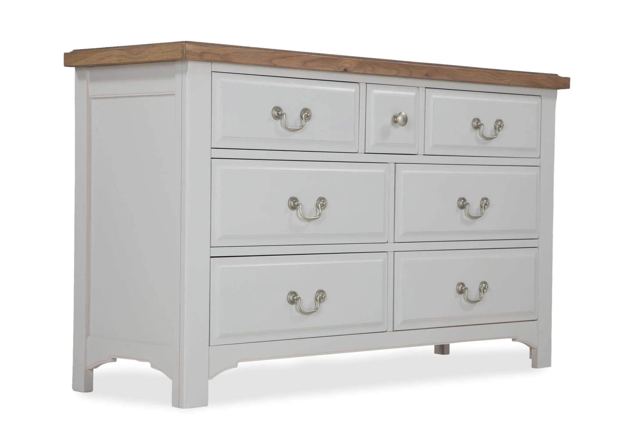 View from front of the 3 over 4 drawer grey oak Georgia wide chest