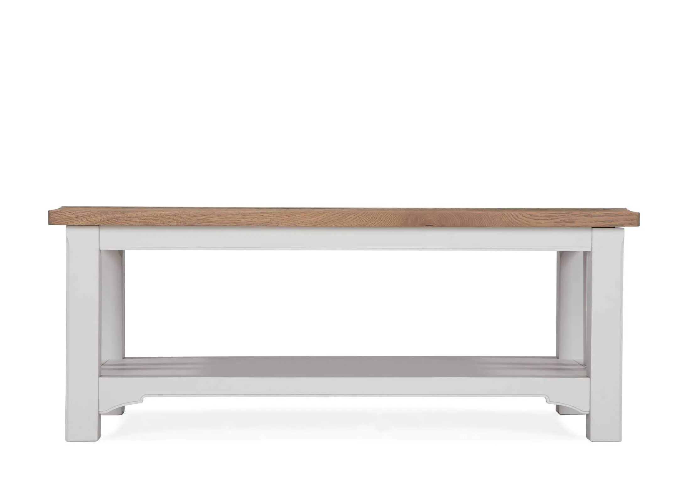 A view of the front of the Georgia grey oak coffee table.