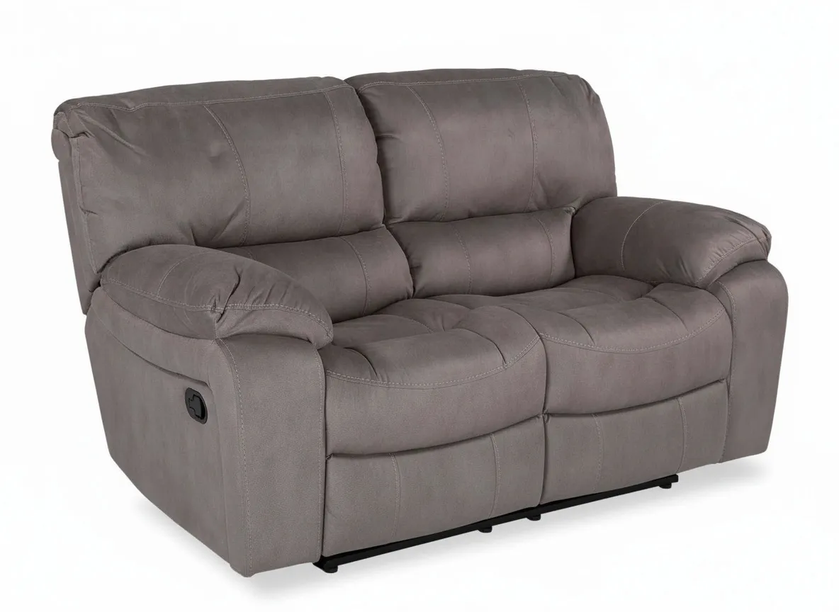 2 Seater Grey Suede Fabric Reclining Sofa - Bradford