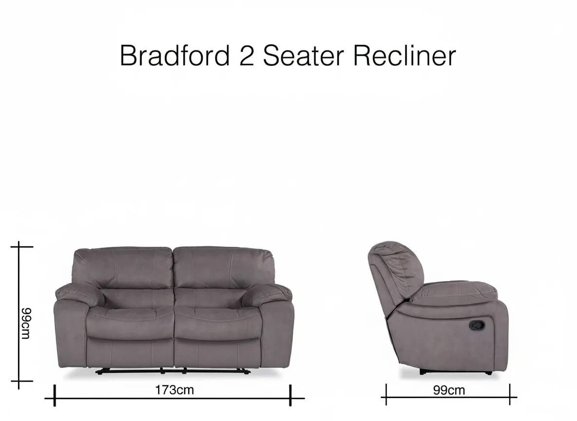 Bradford grey fabric 2 seater recliner 99cm (Height) x 173cm (Width) x 99cm (Depth)