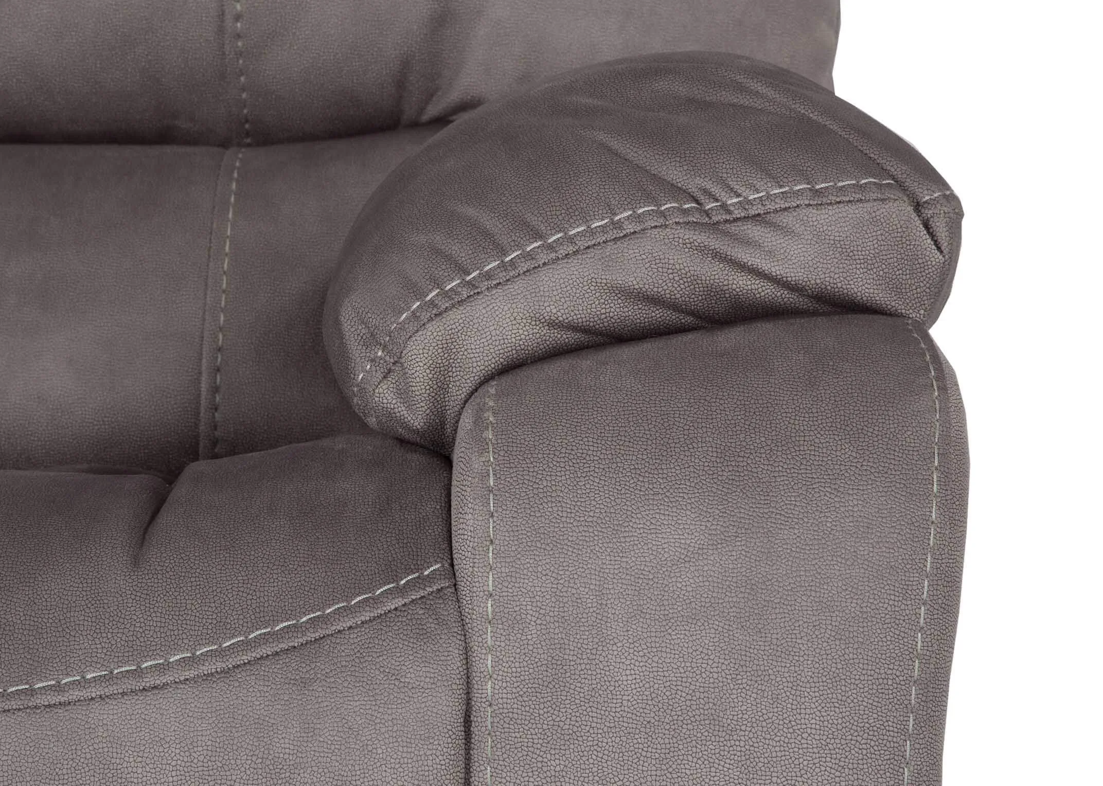 Fully reclined grey suede power reclining Bradford armchair