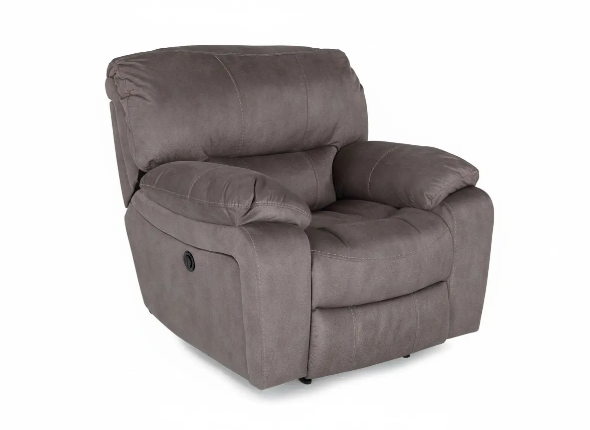 Grey Suede Fabric Power Reclining Armchair - Bradford