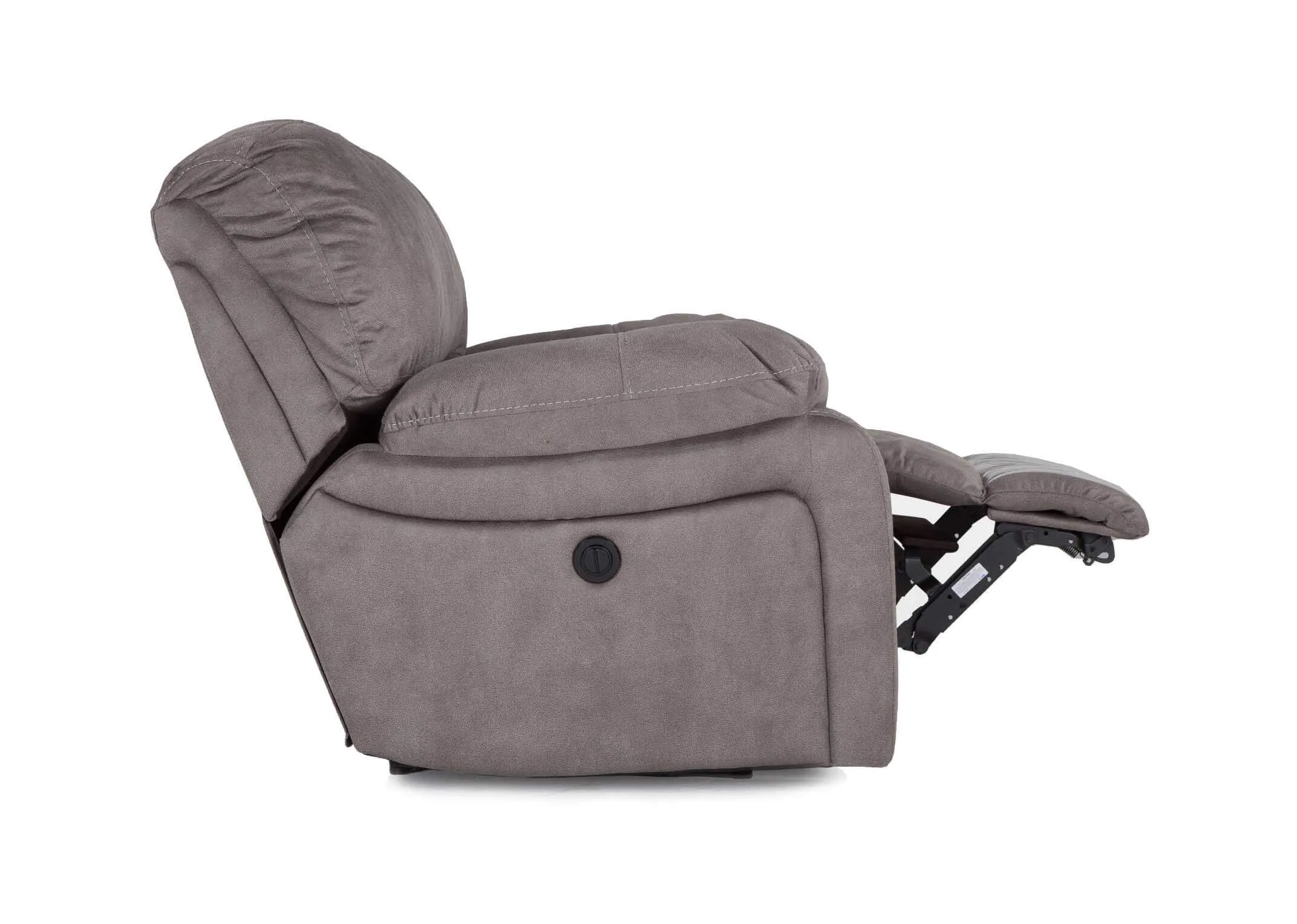 Partially reclined grey suede power reclining Bradford armchair