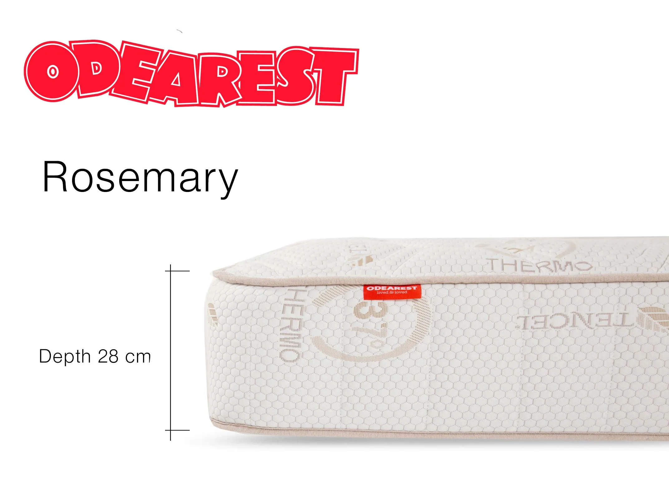 A dimension image of the Rosemary Mattress with 28cm depth