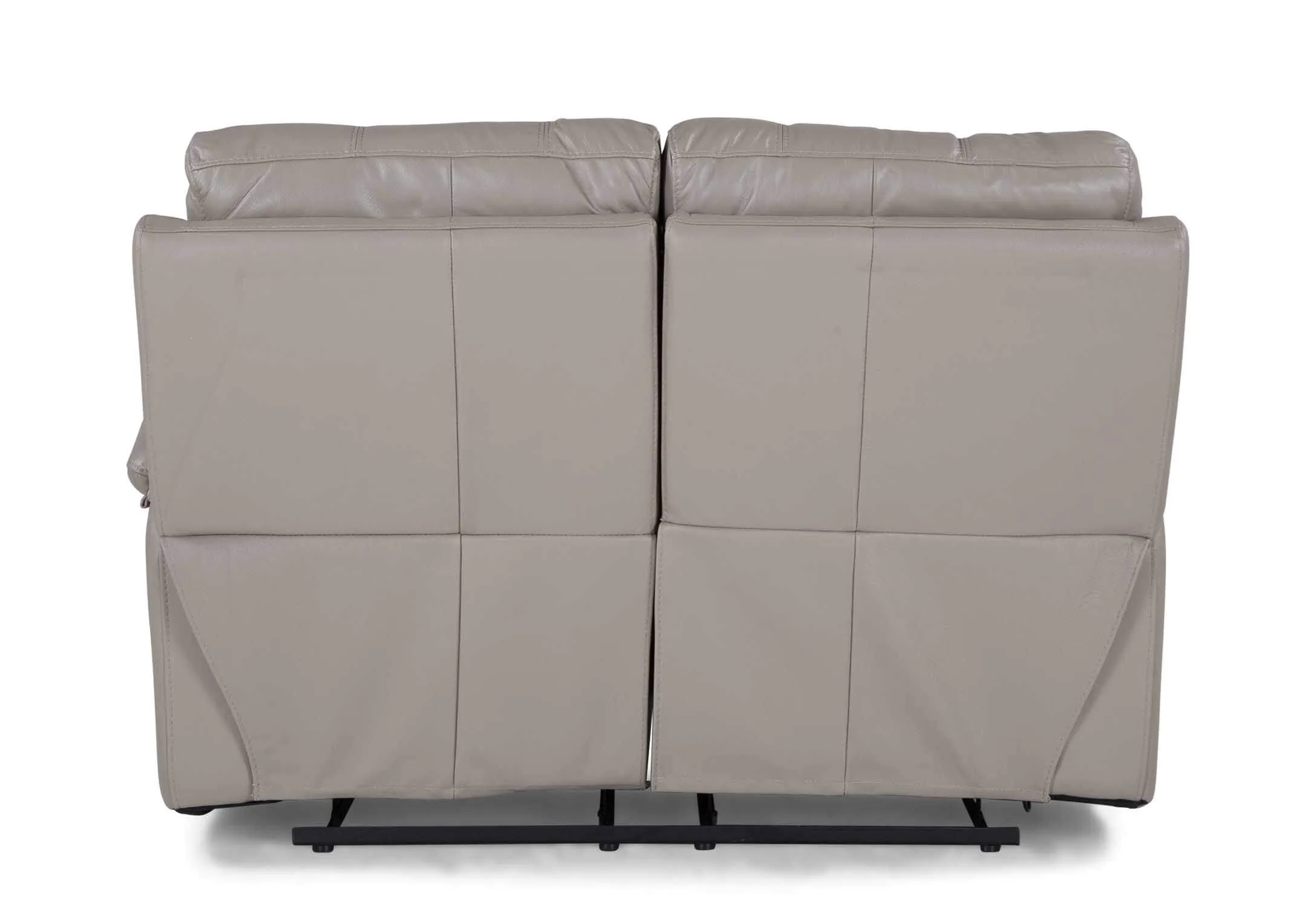 A view from the back of the Groove 2 seater grey leather sofa.