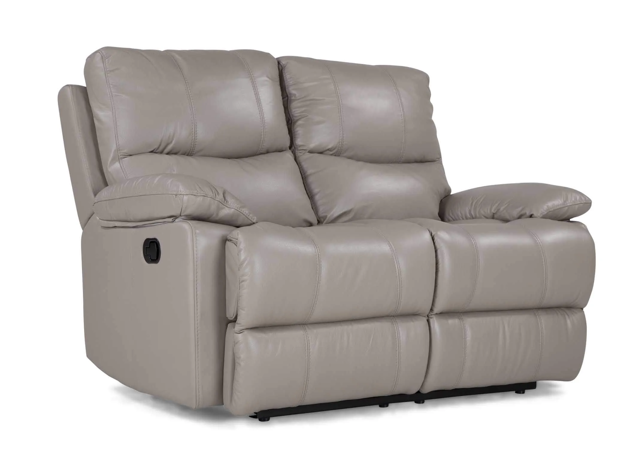 An angled shot of the Groove 2 seater grey leather sofa.