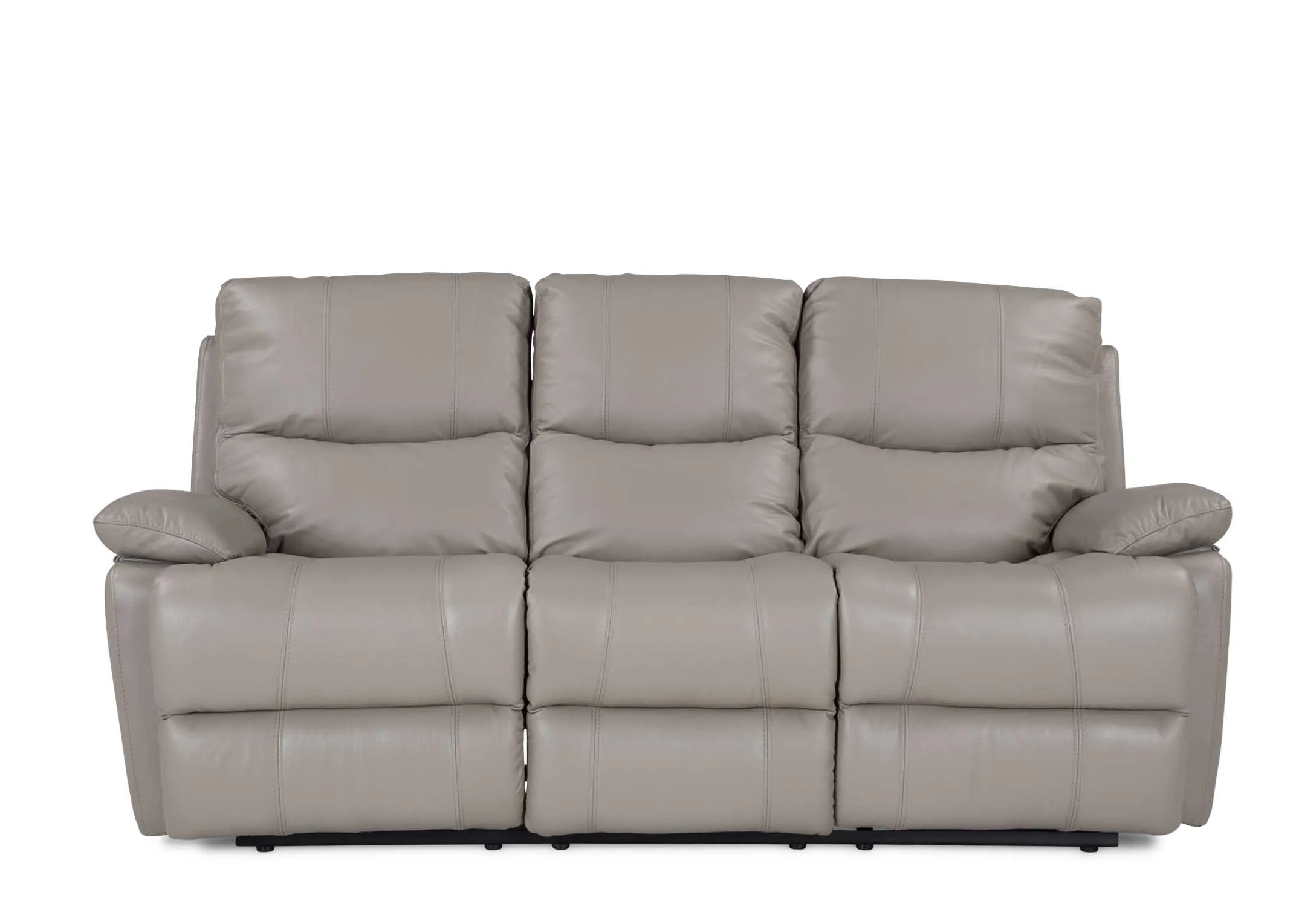 A 3 Seater reclining sofa in soft grey leather from EZ Living Furnitures Groove range. Closeup of Arm view.