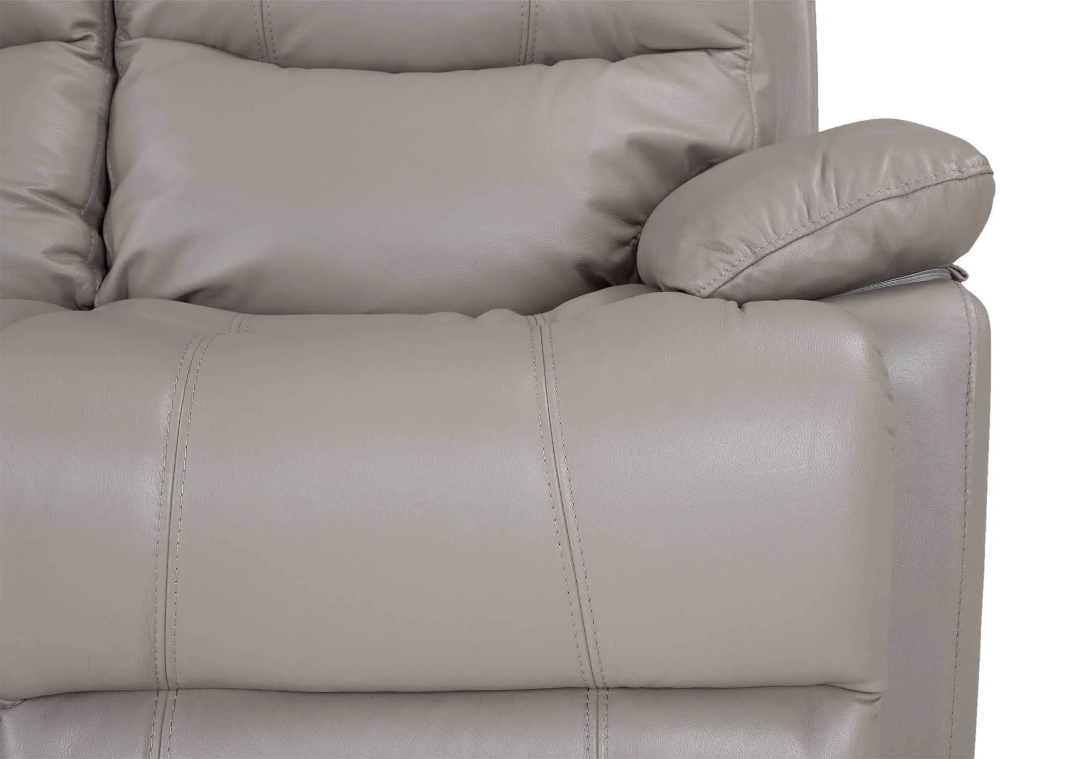 A 3 Seater reclining sofa in soft grey leather from EZ Living Furnitures Groove range. Side View no recline.