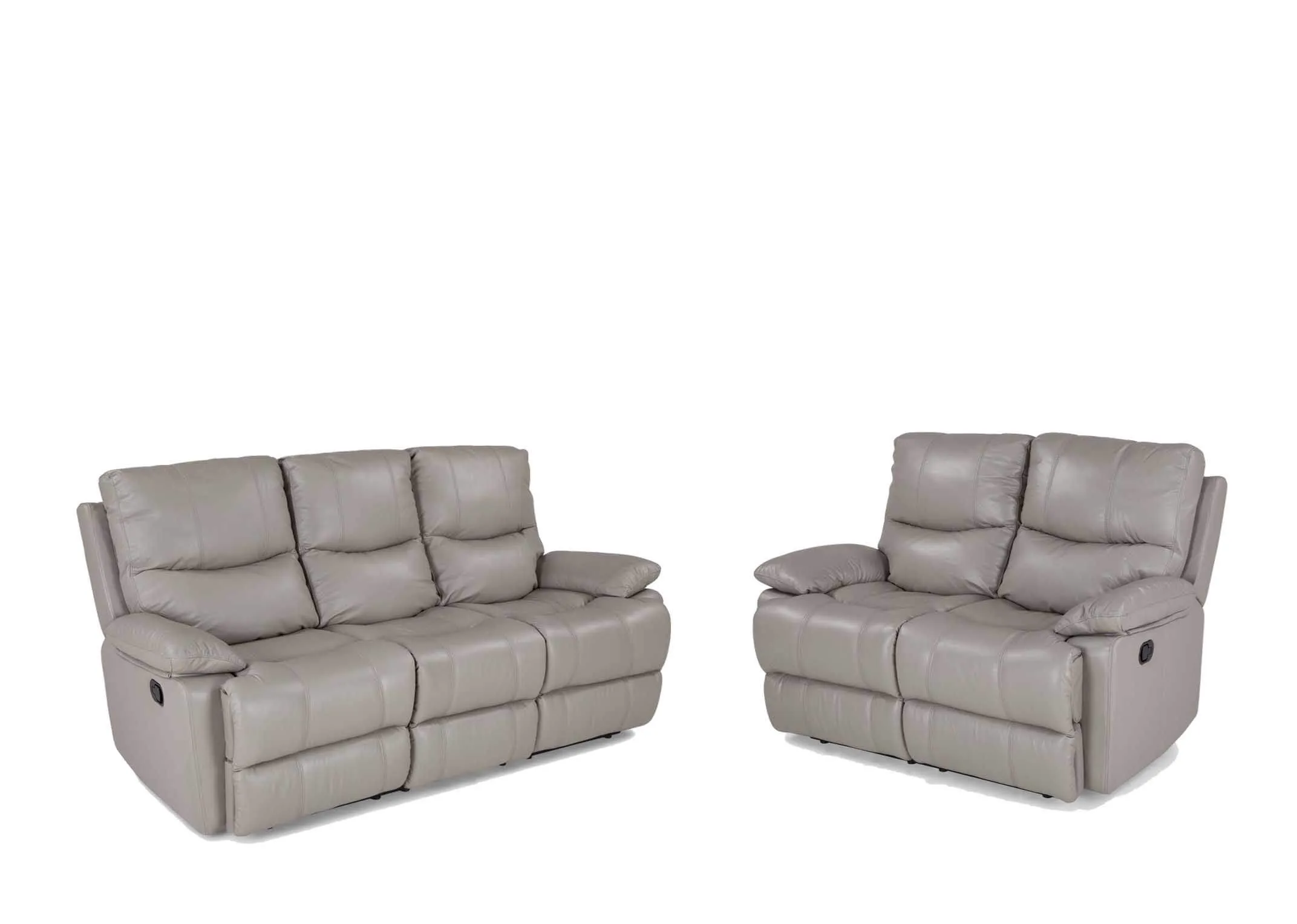 A 2 Seater reclining sofa in soft grey leather from EZ Living Furnitures Groove range. Viewed with 3 Seater.