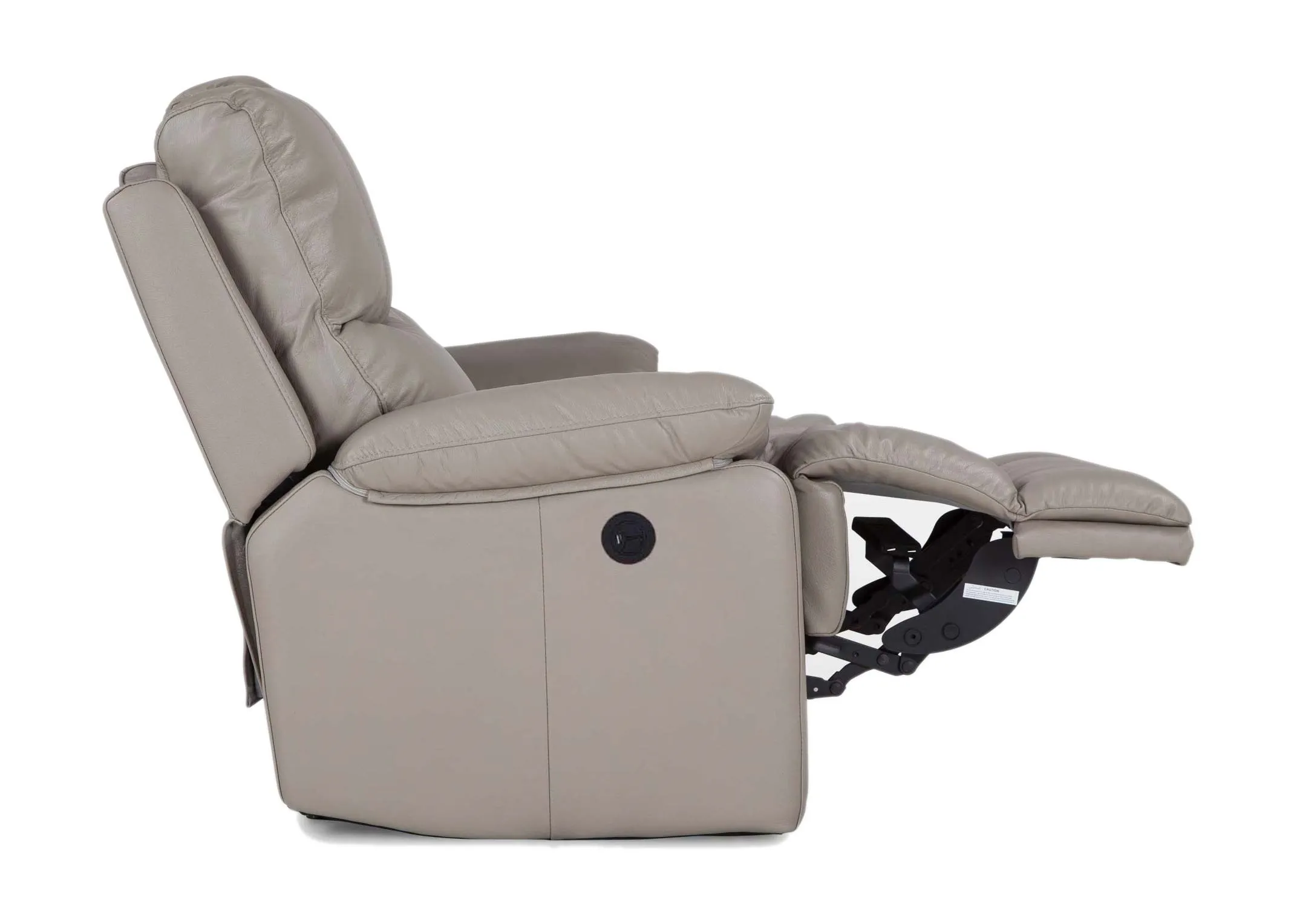 A 2 Seater reclining sofa in soft grey leather from EZ Living Furnitures Groove range. Side view of recline.