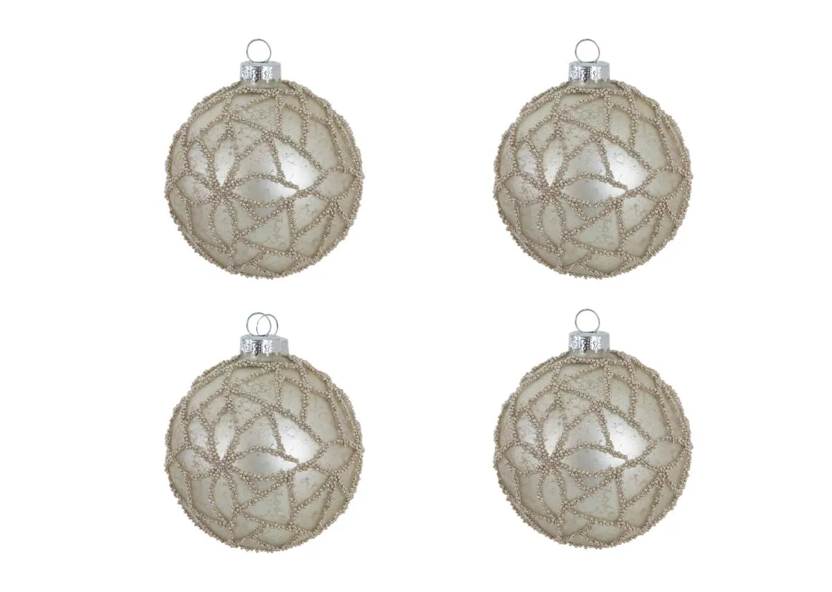 Set Of 4 8cm Silver Baubles - A Christmas Carol