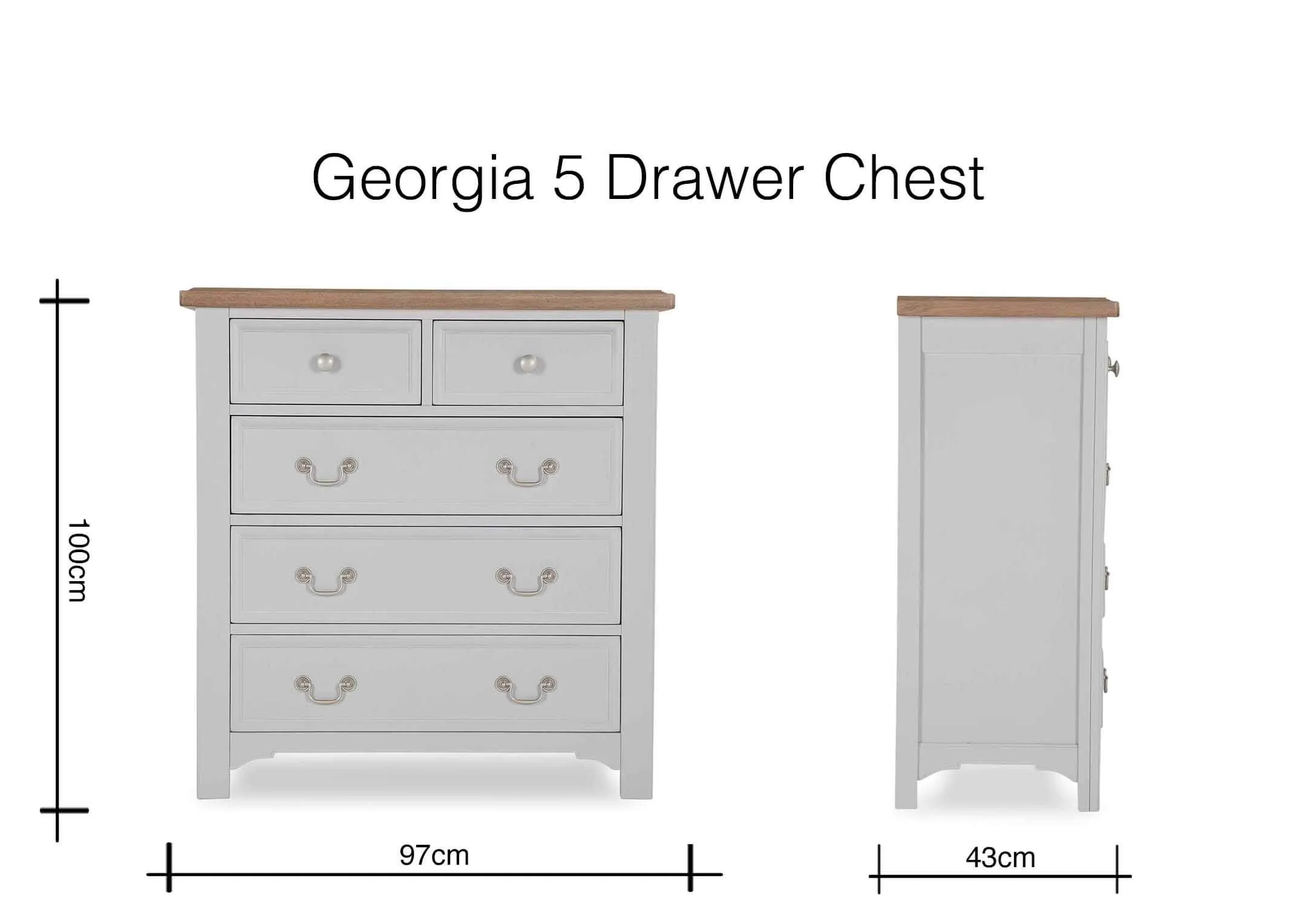 Dimensions of Georgia 2 Over 3 Drawer - 97 cm (Width) x 43 cm (Depth) x 100 cm (Height) 
