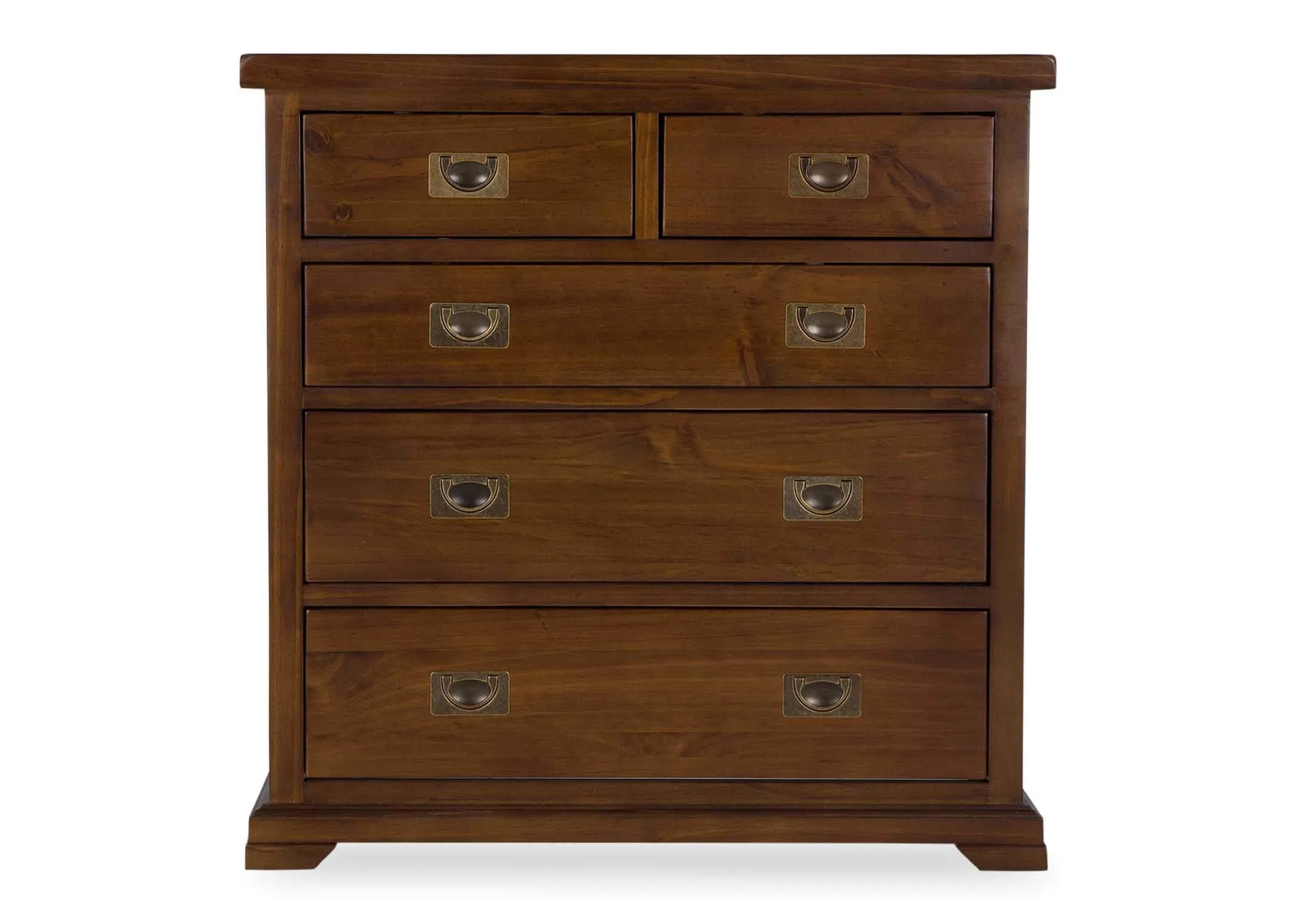 Front view of five drawer dark solid wood classic chest Aisling