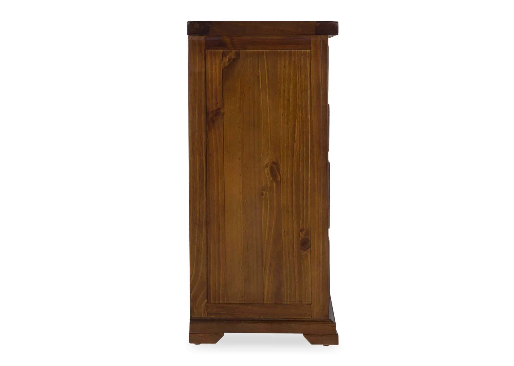 Side view of five drawer dark solid wood classic chest Aisling