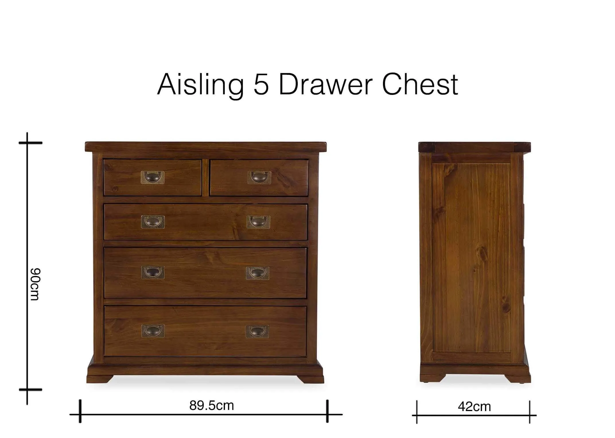 Dimension image of aisling 5 drawer chest 90cm (Height) x 89.5cm (Width) x 42cm (Depth)
