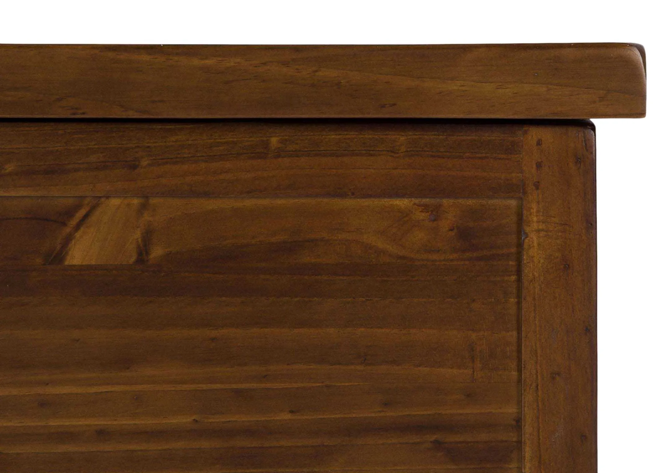 Detailed view of front of solid dark gloss wood large blanket box Aisling