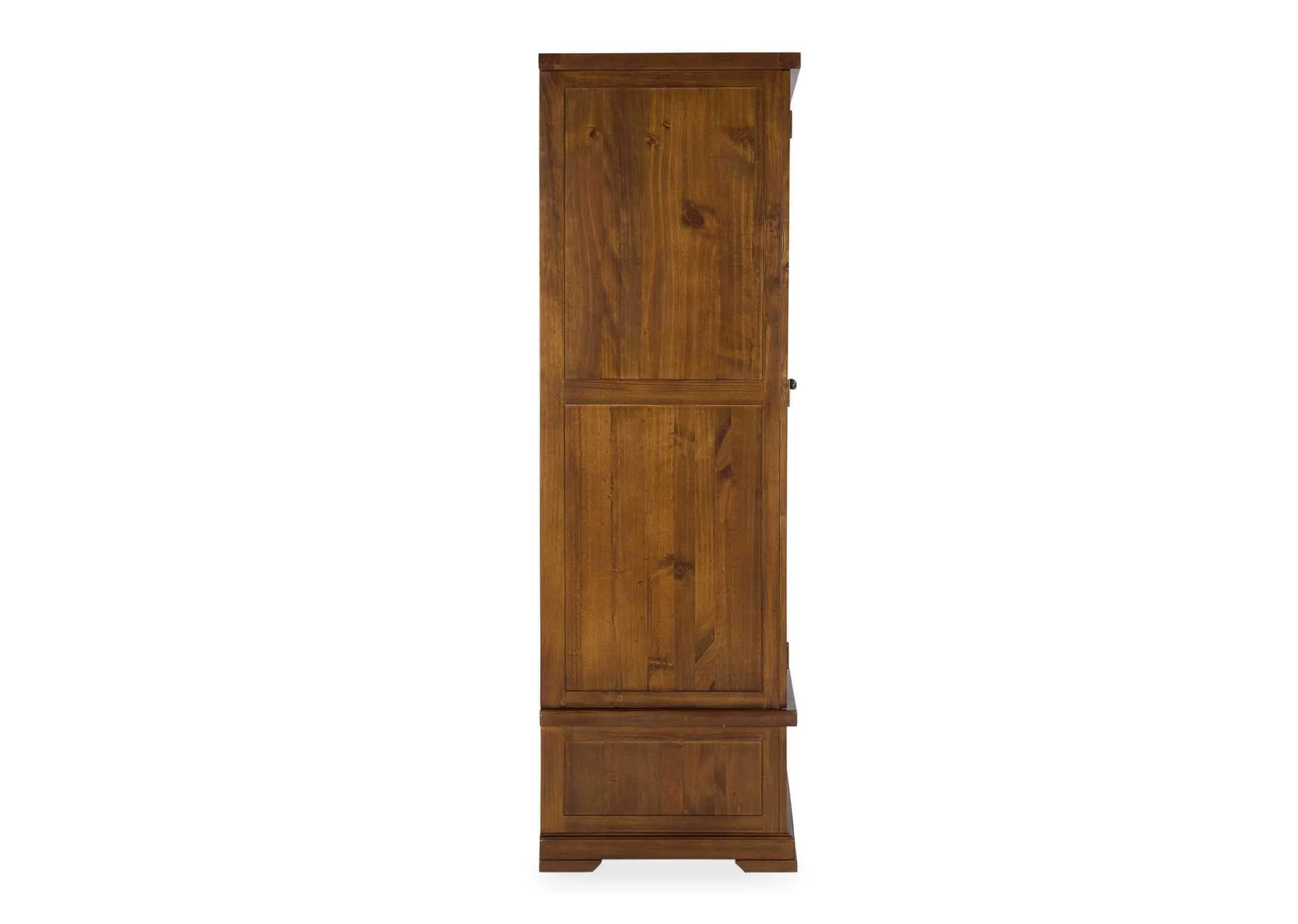 Side view of solid dark gloss wood two-door two-drawer wardrobe Aisling
