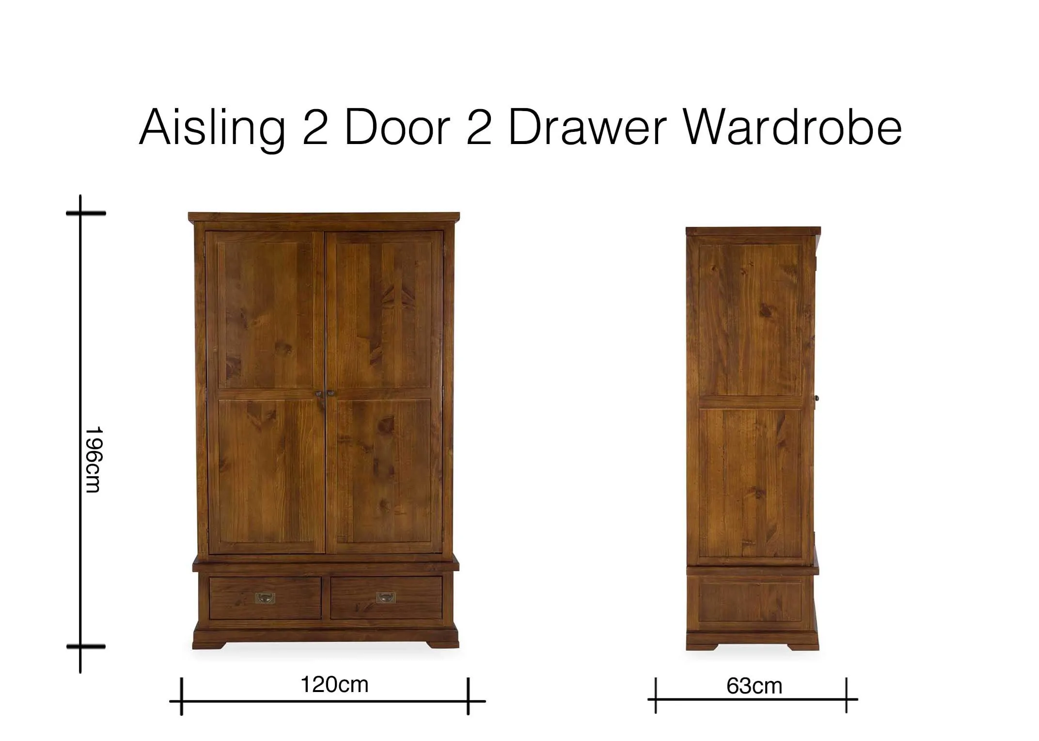 Dimension image of the Aisling wardrobe 196cm (Height) x 120cm (Width) x 63cm (Depth)