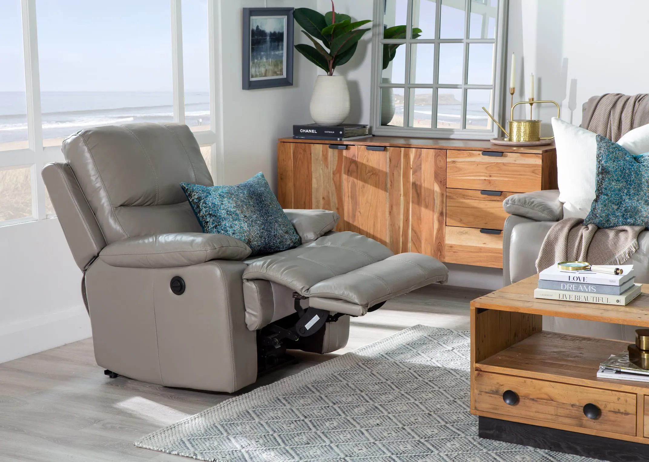 Grey Leather Power Reclining Armchair - Groove