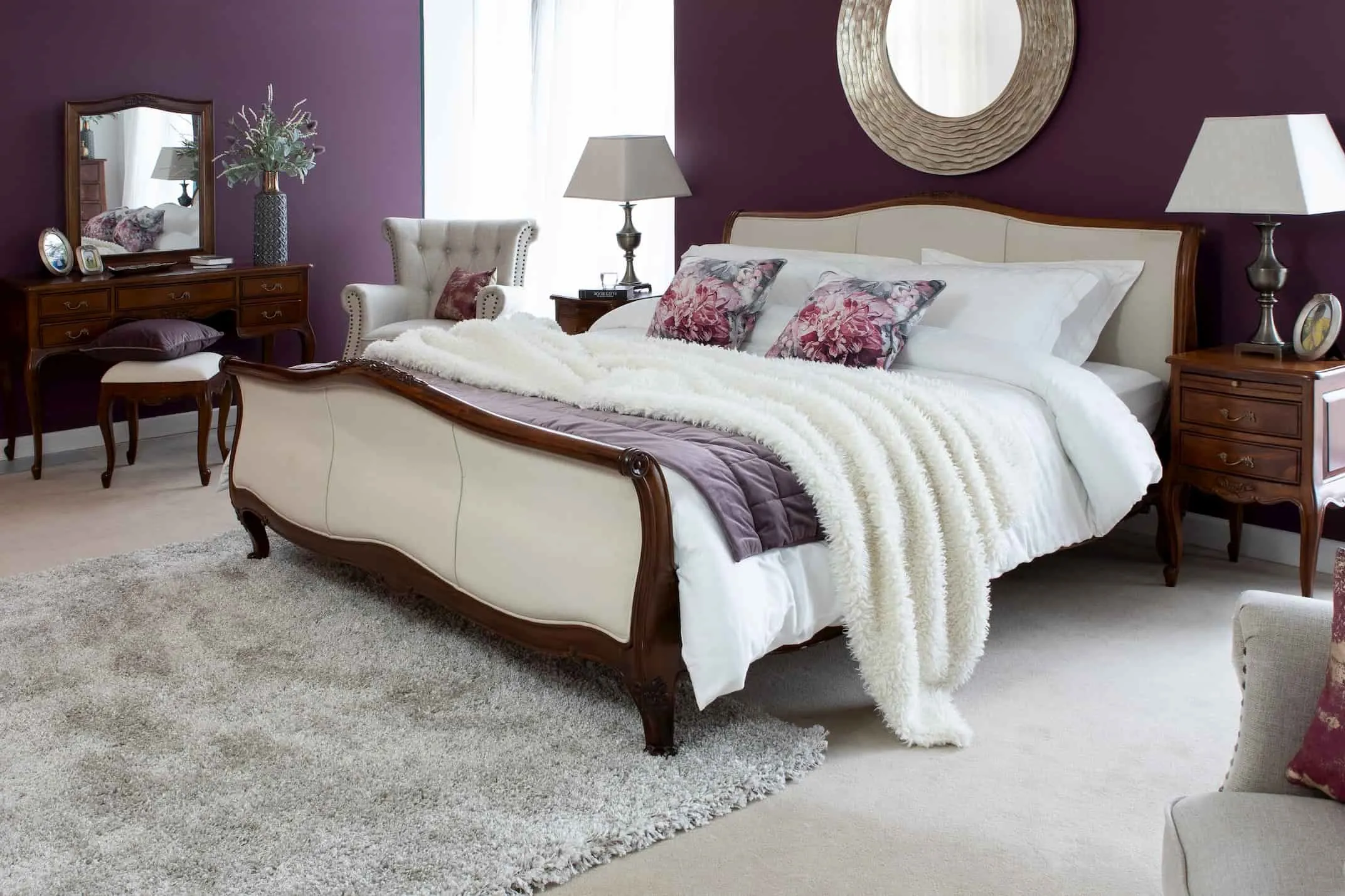 A lifestyle image of the Lyon Bedroom range with the dresser and stool.