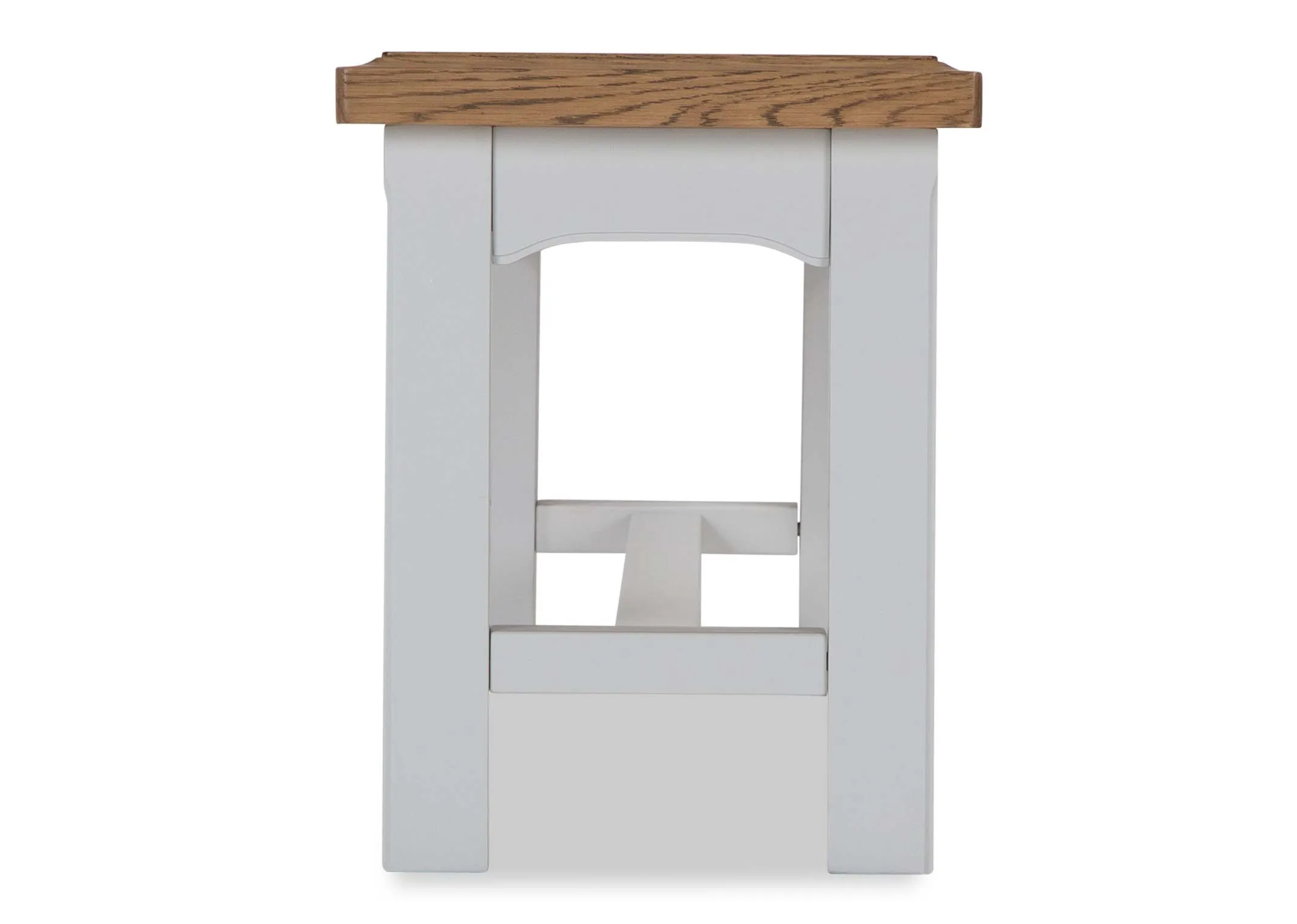 A side view of the grey Georgia oak bench with natural oak seat.