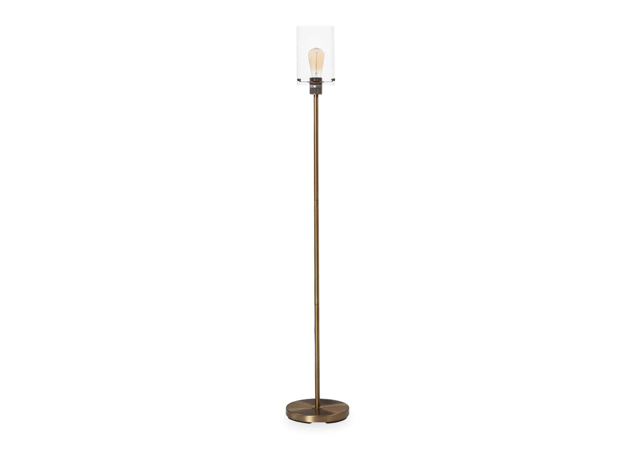 Front view of the antique bronze finish modern slim floor lamp Leanne