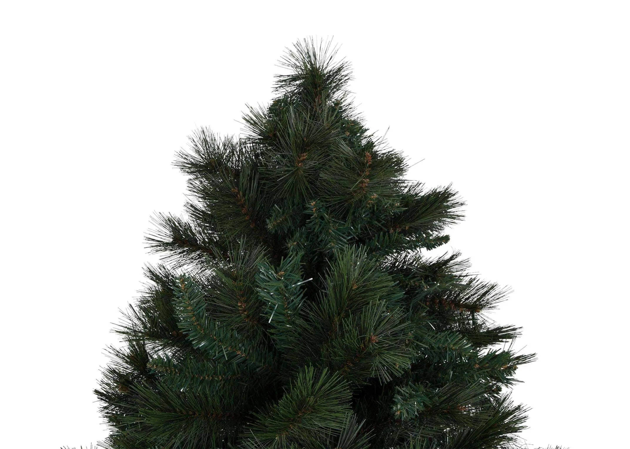 A close up of the top of the 7ft mixed needle Christmas tree.