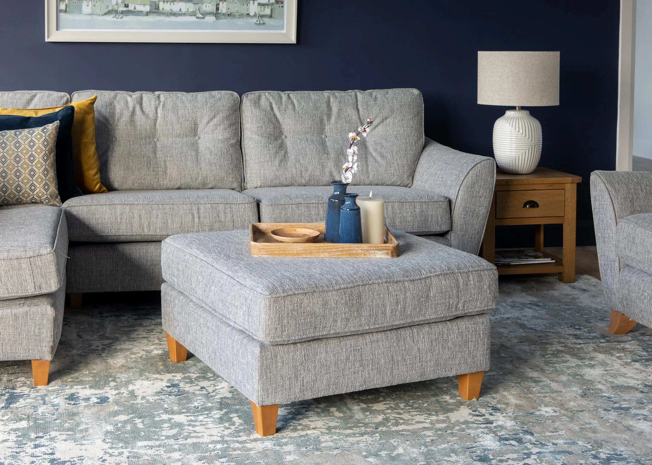 Grey Fabric Chaise Footstool - Aria